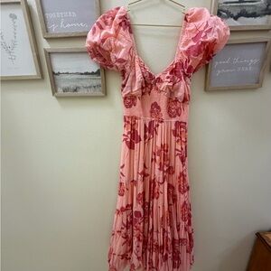 Free People Pink Floral Puff-Sleeve Midi Dress
